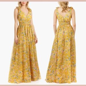 NEW $298 LARA New York [ 6 ] V-Neck Long Floral Gown with Straps Yellow‎ #J1984